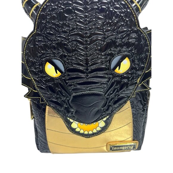 NWT Loungefly Disney Fourth Wing Black & Gold Dragon Mini Backpack - Picture 3 of 6